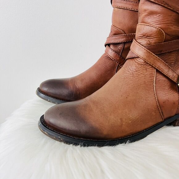 Arturo Chiang Fierce Whisky Brown Leather Zip Knee High Boots ~ Womens Size 8.5M - Picture 2 of 11